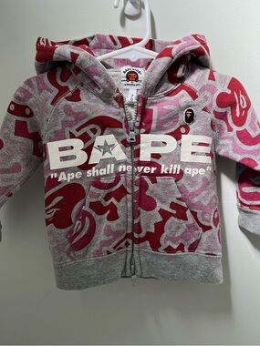 Bape Kids Pink & Gray Camo Logo Zip Hoodie